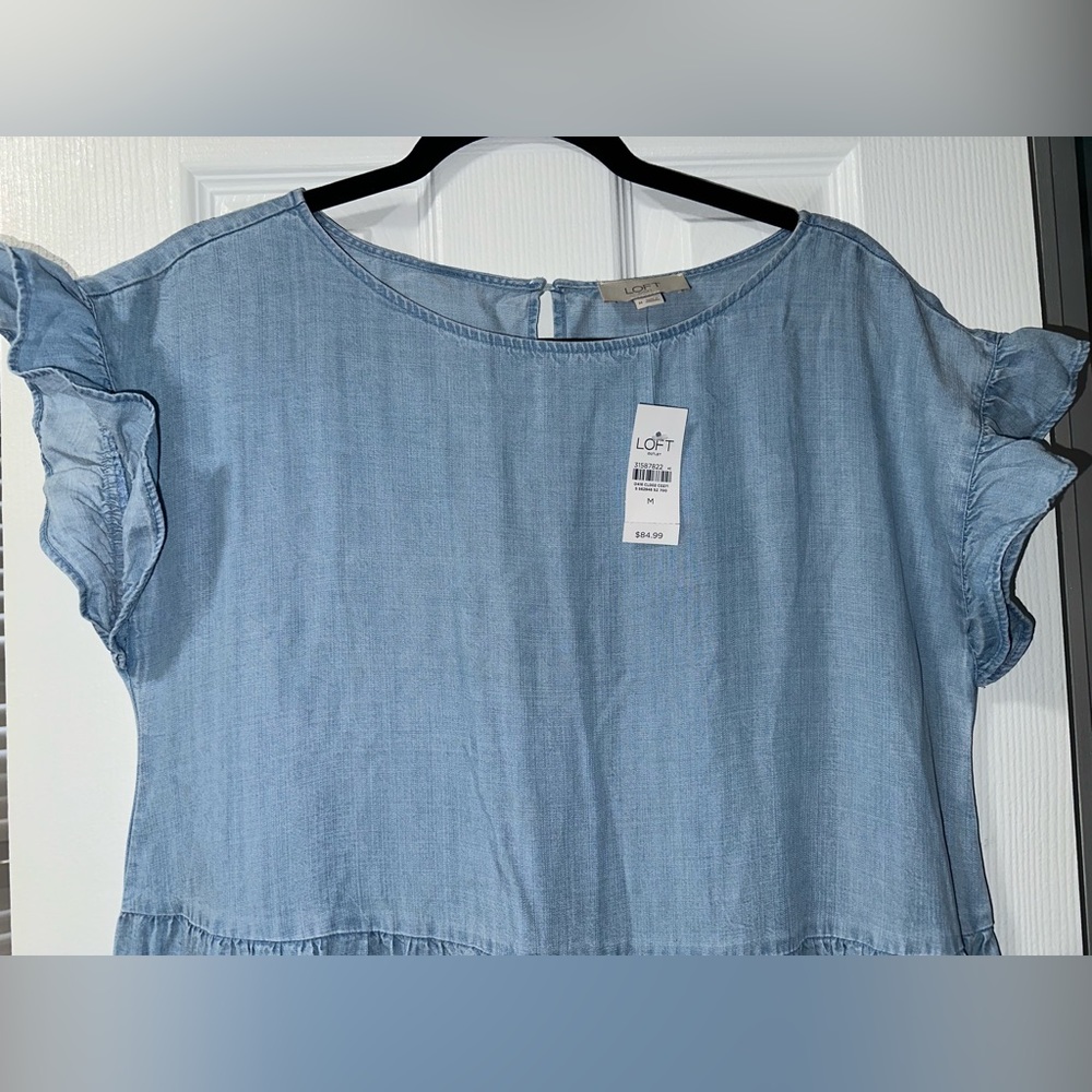 LOFT chambray dress with ruffled sleeves!! - Picture 3 of 4